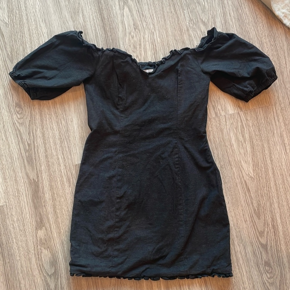 Lovers + Friends Black Mini Dress with Puff Sleeves